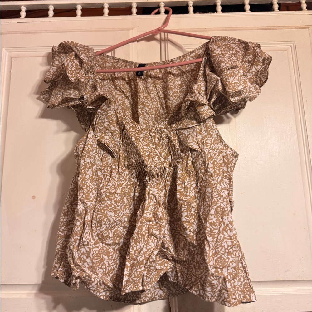 Chic Nation Brown and White Floral Top